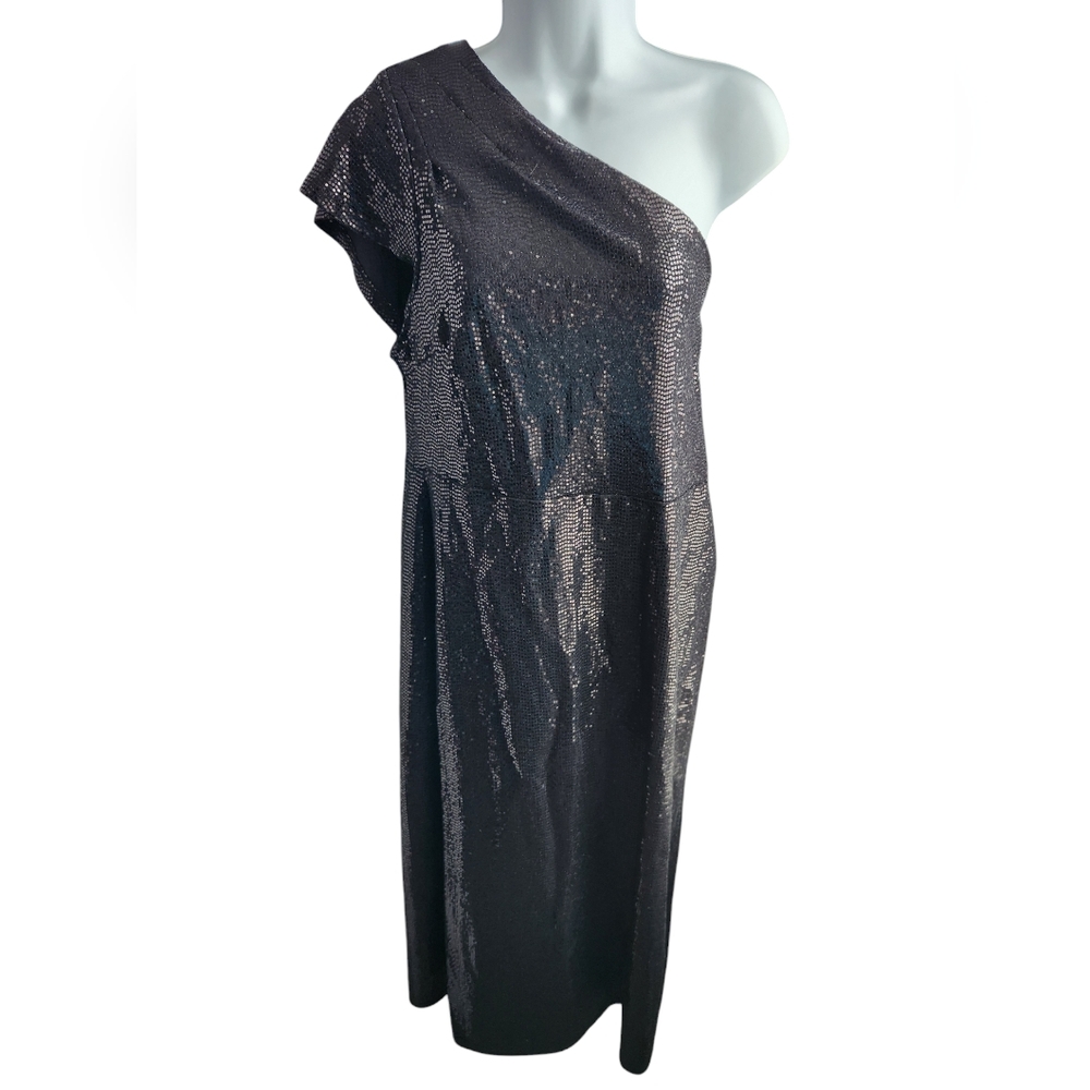 NWT J.M. Studio Black Sequin One Shoulder Event Dress Size 14